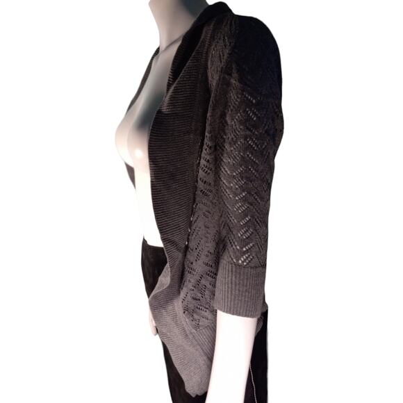 St. John’s Bay Pointelle Cardigan PS Gray Cotton Chevron Open Front Minimalist - Picture 7 of 8